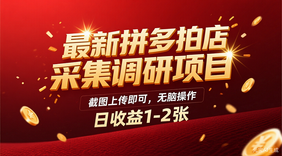 最新拼多多拍店采集调研项目,截图上传即可,无脑操作,日收益1-2张-花猫轻创业