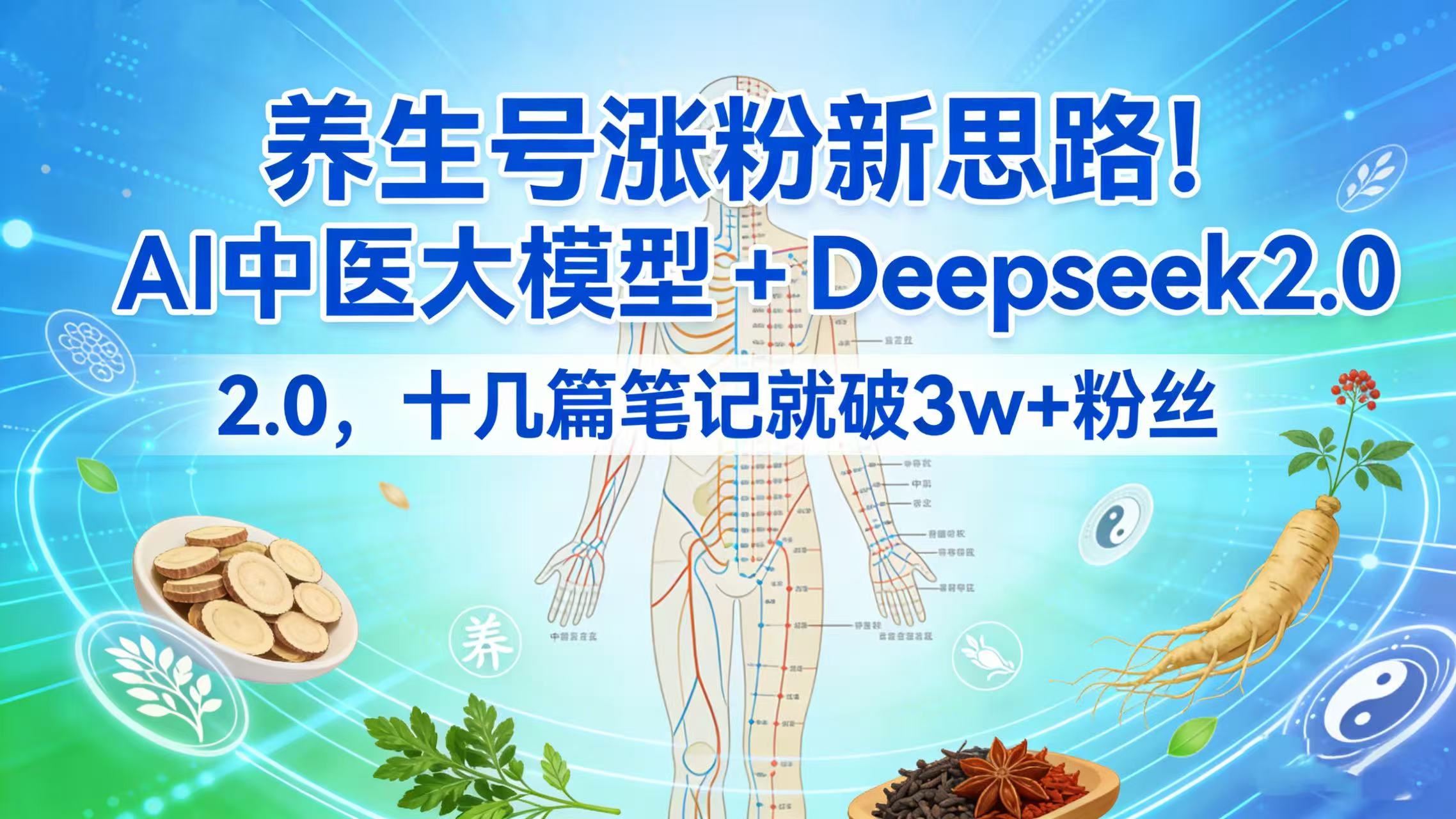 养生号涨粉新思路!AI 中医大模型 + Deepseek 2.0,十几篇笔记就破 3w + 粉丝-花猫轻创业