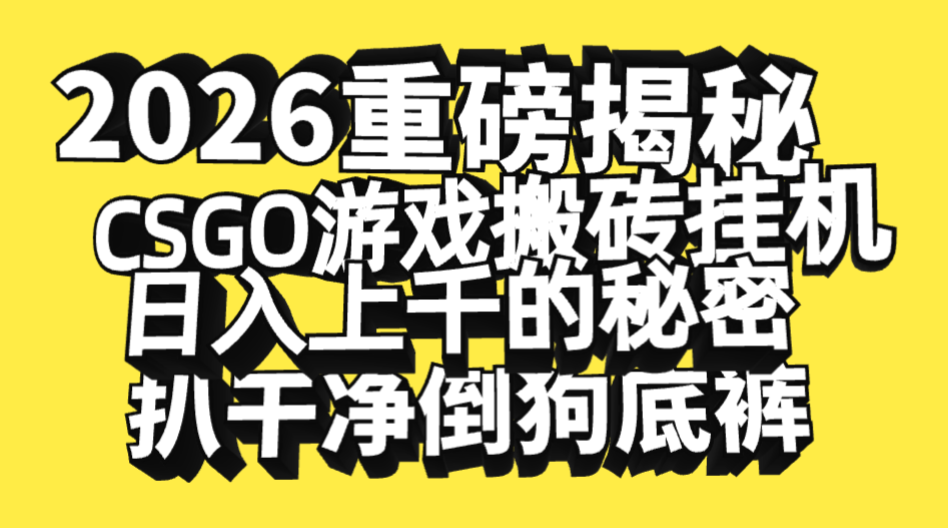 2026开年重磅解密，CSGO游戏搬砖挂机日入上千的秘密，把倒狗的底裤扒干净，毫无保留-花猫轻创业